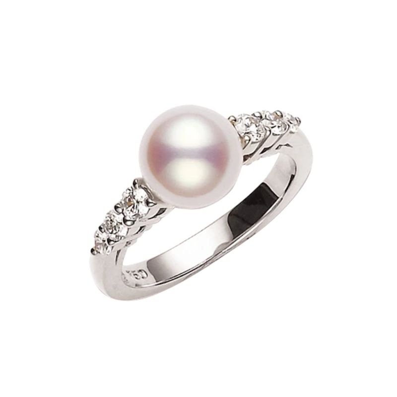 Mikimoto 18K White Gold Akoya Cultured Pearl Ring MRQ10031ADXW