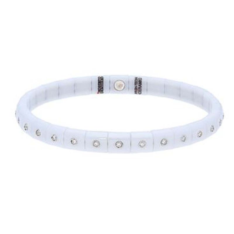 White Ceramic Stretch Bracelet with 30 Diamond Bezels
