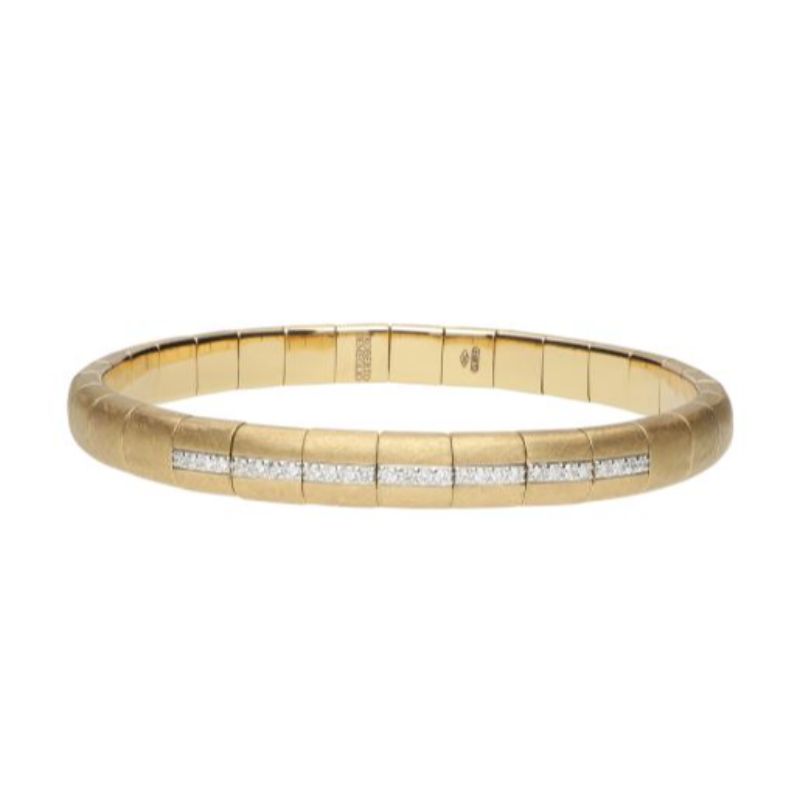 Matte 18K Yellow Gold Stretch Bracelet with 7 Diamond Sections