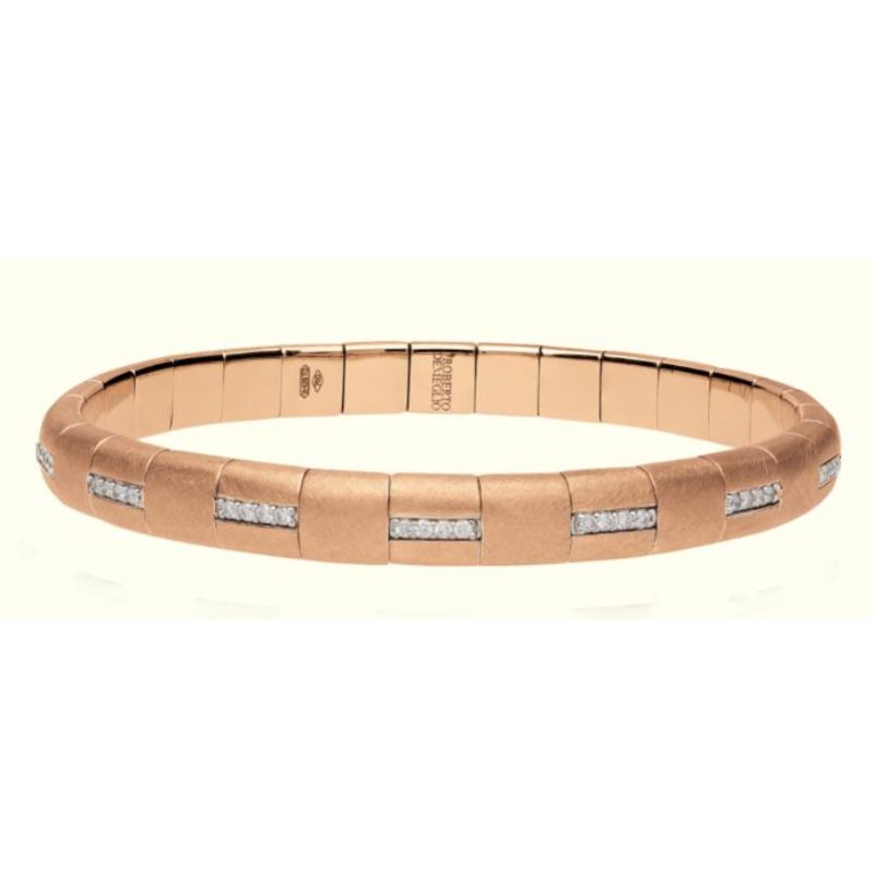 Matte 18K Rose Gold Stretch Bracelet with Alternating Diamonds