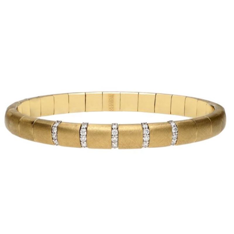 Matte 18K Yellow Gold Stretch Bracelet with 5 Diamond Sections