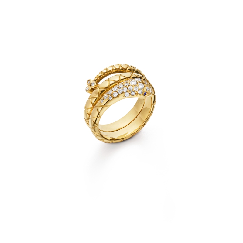 Temple St. Clair 18K Double Serpent Ring with blue sapphire and diamond pav?,18K Yellow Gold Double Serpent Ring