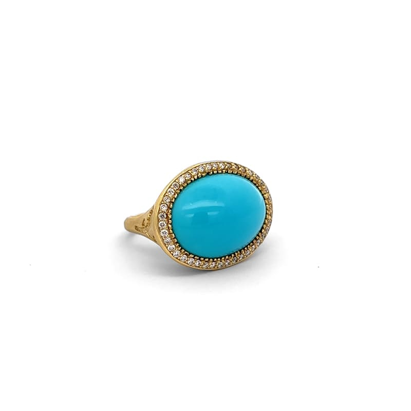 Lauren K East-West Turquoise Flower Impression Sides Ring