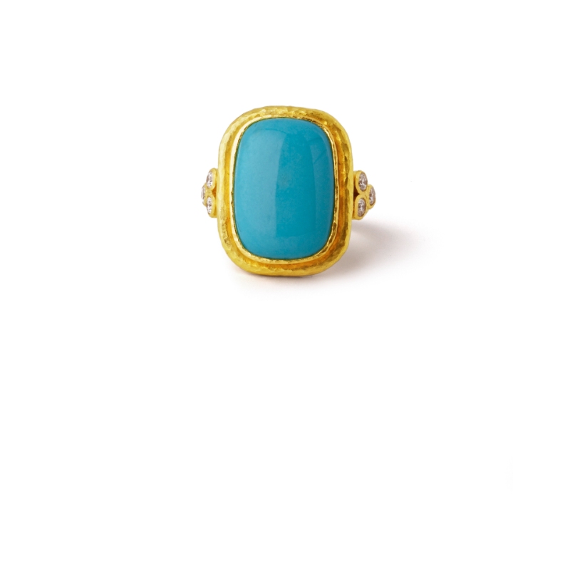 Sleeping Beauty Turquoise Ring with Diamond Triads