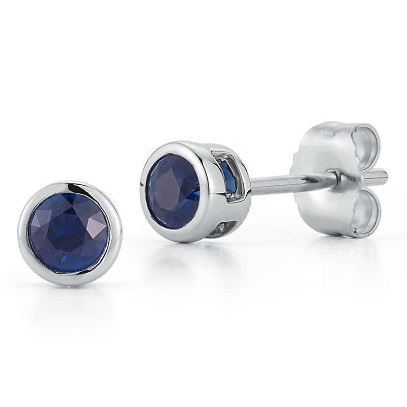 Deutsch Signature Bezel Blue Sapphire Stud Earrings