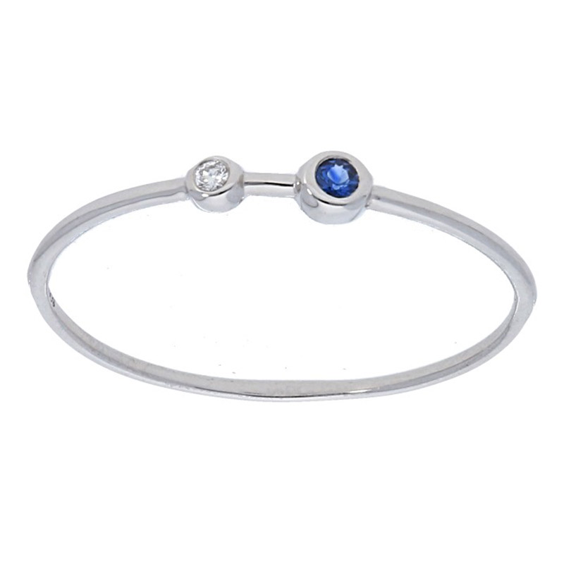 Deutsch Signature Two Bezel Diamond and Blue Sapphire Thin Band