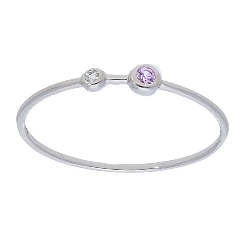 Deutsch Signature Two Bezel Diamond and Pink Sapphire Thin Band