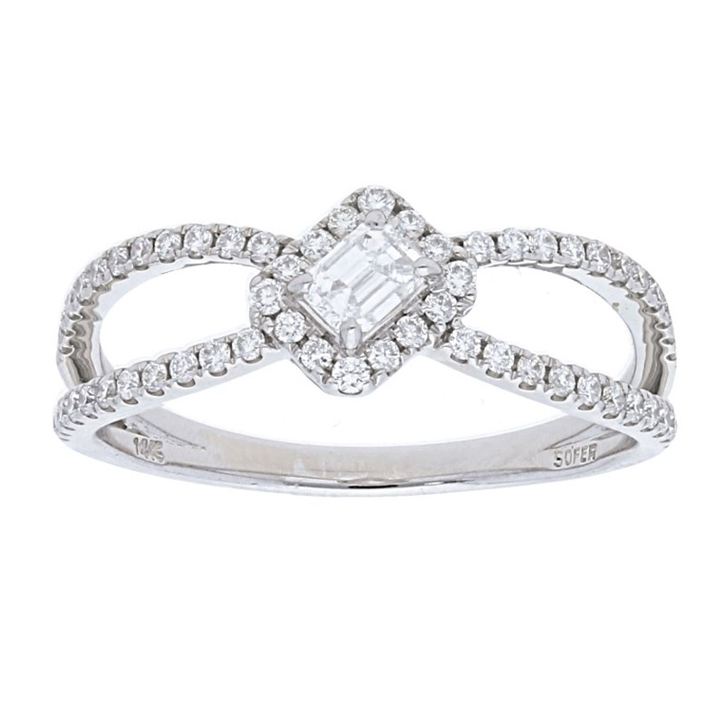 Deutsch Signature Elegant 2 Row Pave Diamond Ring with Emerald cut Center