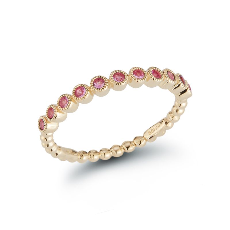 Deutsch Signature Pink Sapphire Milgrain Bezel Stackable Band