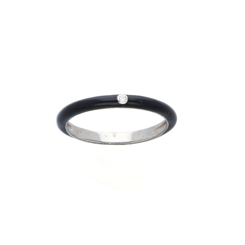 Deutsch Signature Black Enamel Ring with One Diamond