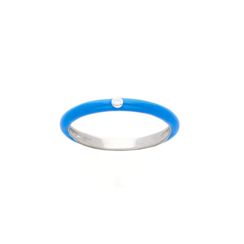 Deutsch Signature Blue Enamel Ring with One Diamond