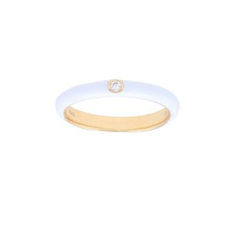 Deutsch Signature White Enamel Ring with Diamond