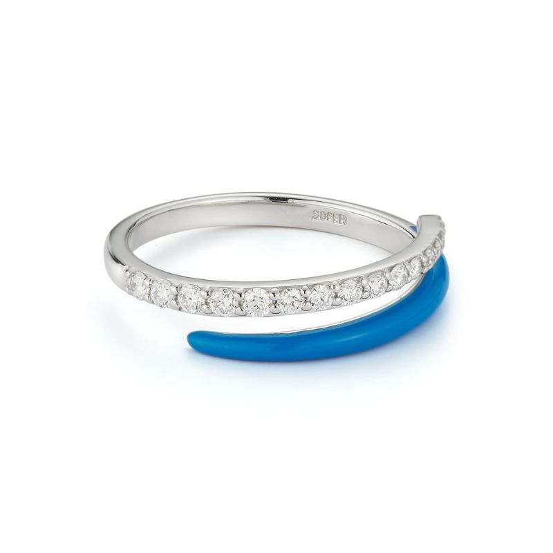 Deutsch Signature Blue Enamel and Diamonds Wrap Around Ring