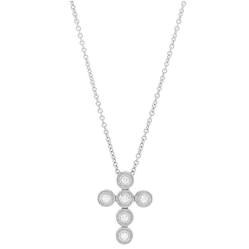 Deutsch Signature Diamond and Milgrain Cross Necklace
