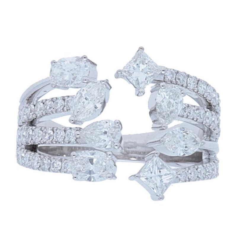 Deutsch Signature Open 4 Row Diamond Ring with Multi Shaped Diamonds