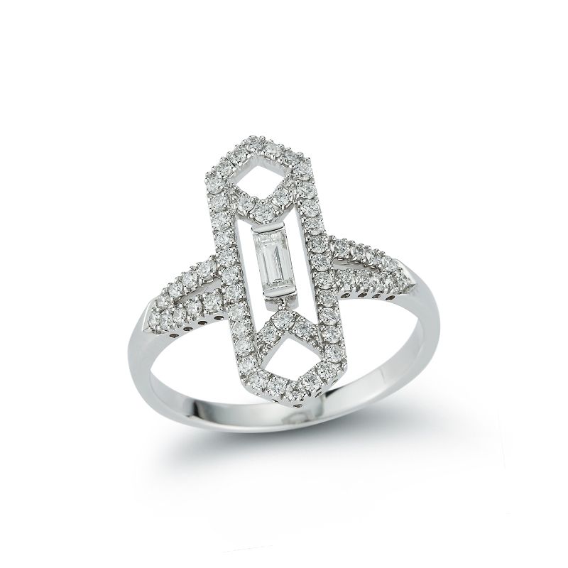 Deutsch Signature Pave Diamond Shape Ring with Baguette Diamond Center