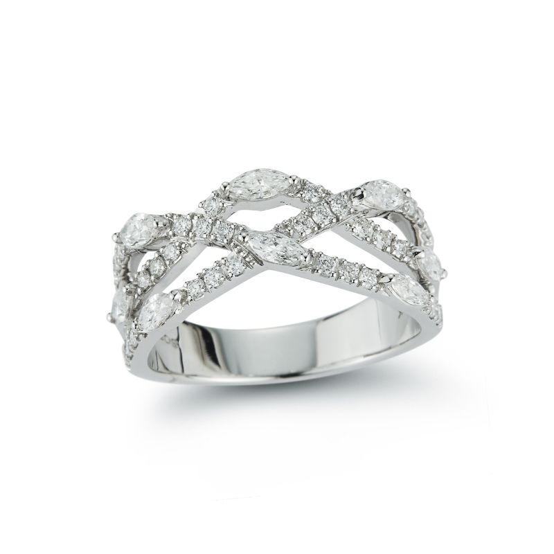 Deutsch Signature Woven Pave Ring with Scattered Marquise Diamonds
