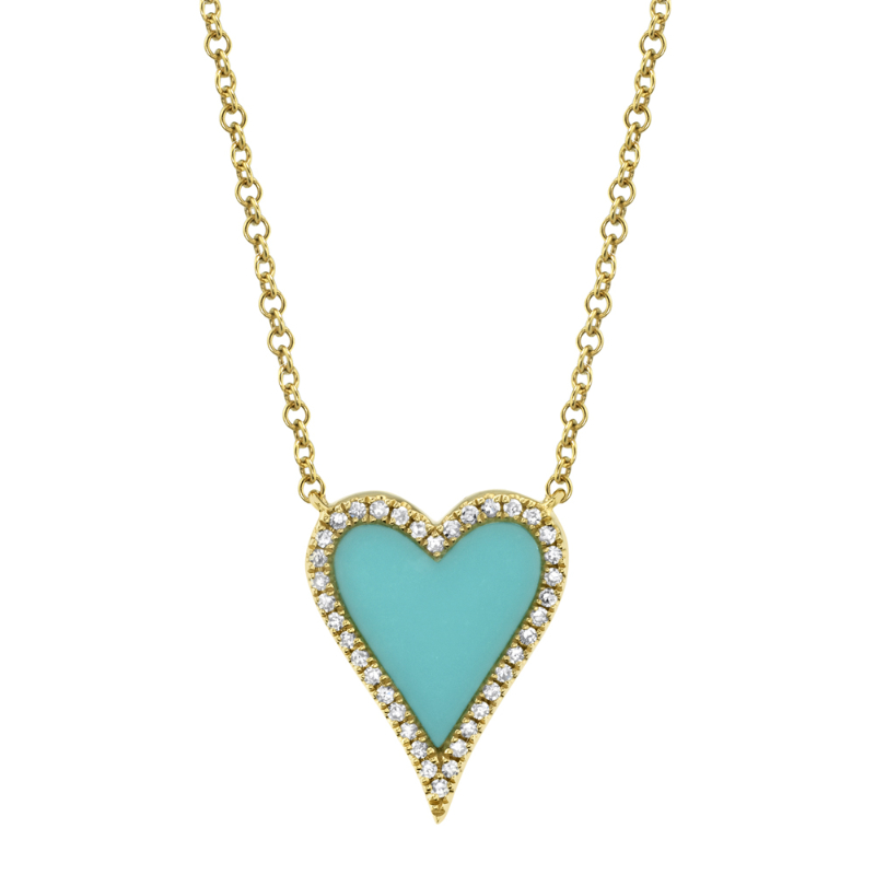 Deutsch Signature 0.69Ct Composite Turquoise Heart Shape Center With 0.09Ct Round Diamond Pave Halo Pendant Necklace