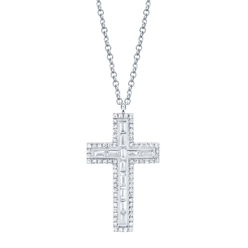Deutsch Signature 0.31Ct 14K White Gold Diamond Baguette Cross Necklace