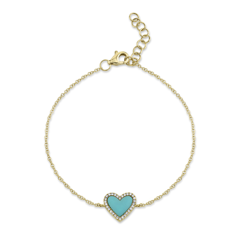 Deutsch Signature 0.60Ct Turquoise Heart With 0.09Ct Round Diamond Pave Halo Bracelet