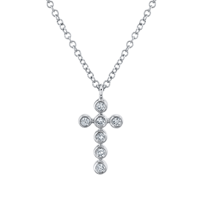 Deutsch Signature 0.09Ct Round Diamond Bezel Set Cross Pendant Necklace