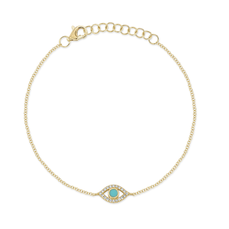 Deutsch Signature 0.07Ct Round Composite Turquoise Center With 0.06Ct Round Diamond Pave Eye Cable Bracelet