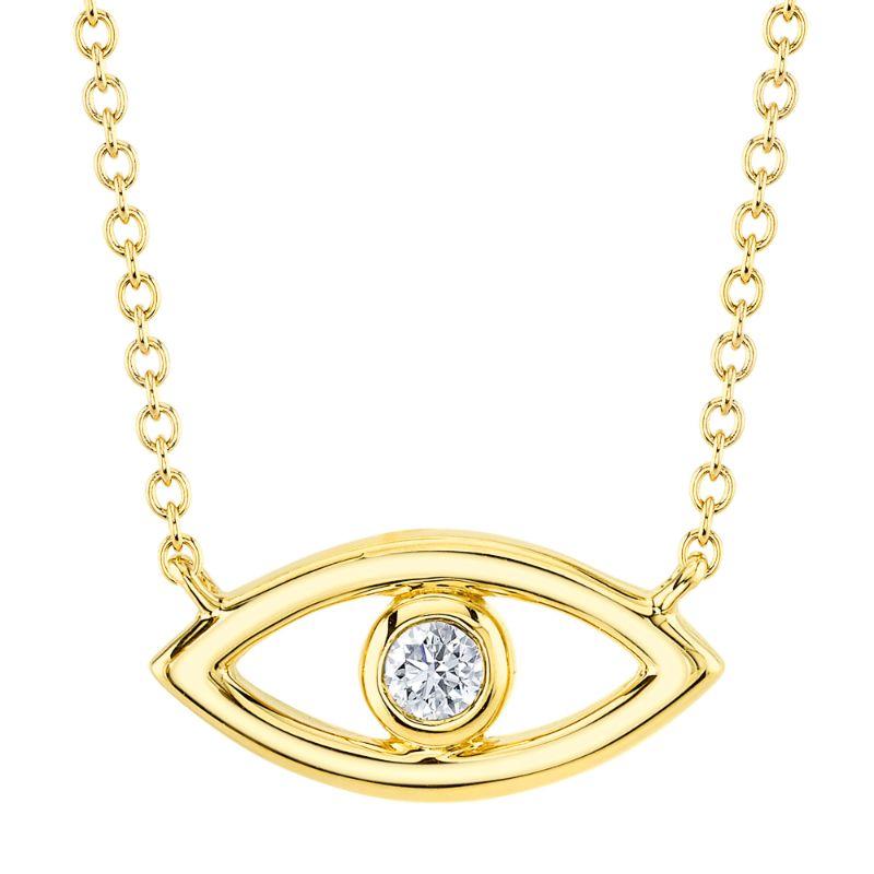 Deutsch Signature 14K Yellow Gold 0.04 Carat Diamond Bezel Evil Eye Pendant Necklace
