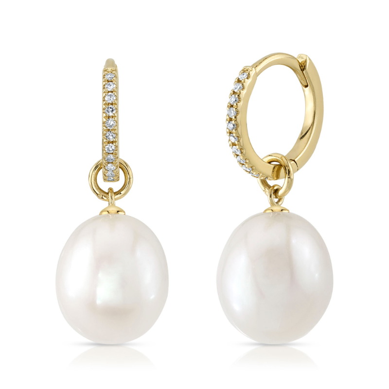 Deutsch Signature 0.06Ct Round Diamond Top With (2) Cultured Pearl Briolette Drop Earrings