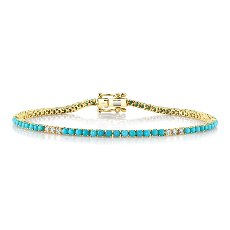 Deutsch Signature 0.39Ct Round Diamond 5 Station With 2.88Ct Round Turquoise Alt Bracelet