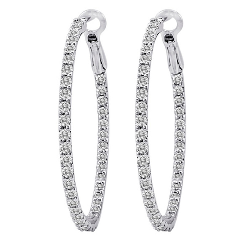 Deutsch Signature Diamond Hoop Earrings with Lever Back, 1.5 inches