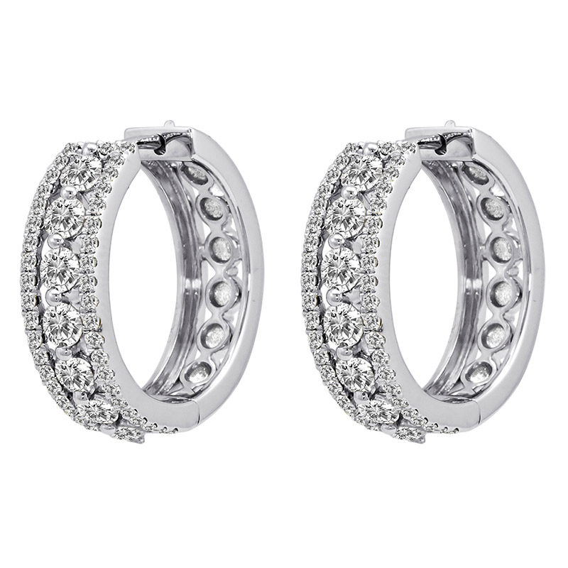 Deutsch Signature Diamond Center with Pave Border Huggie Earrings