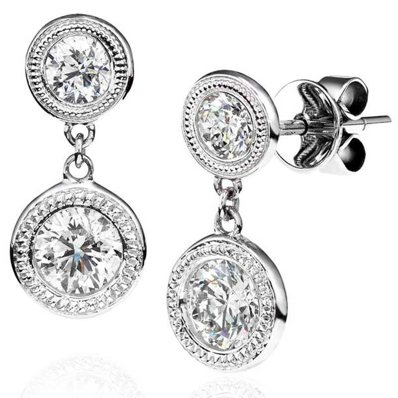 Deutsch Signature Diamond Milgrain Bezel Drop Earrings