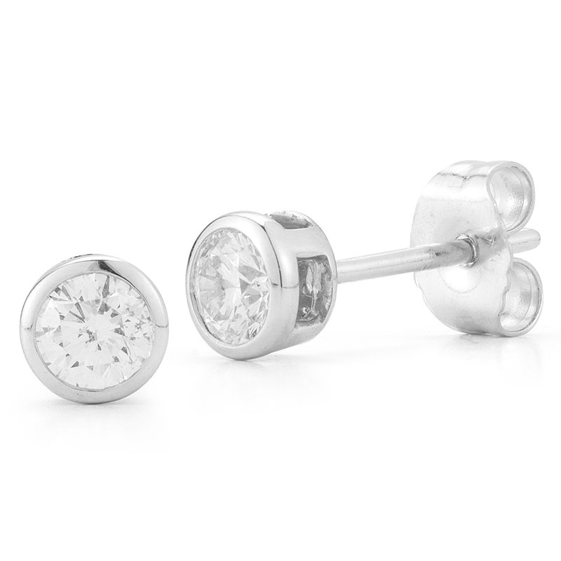 Deutsch Signature Plain Bezel Diamond Stud Earrings