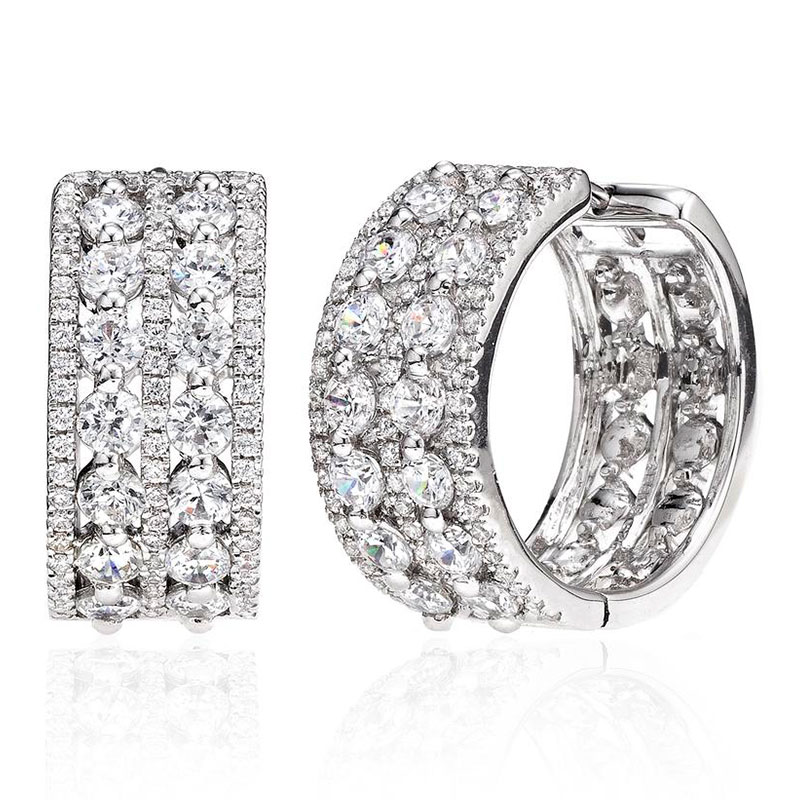 Deutsch Signature 2 Row Round Diamond Centers with Pave Border Huggie Earrings