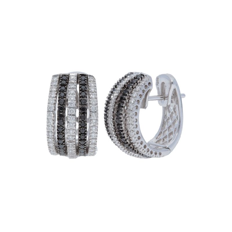 Deutsch Signature 5 Row Black and White Diamond Huggie Earrings