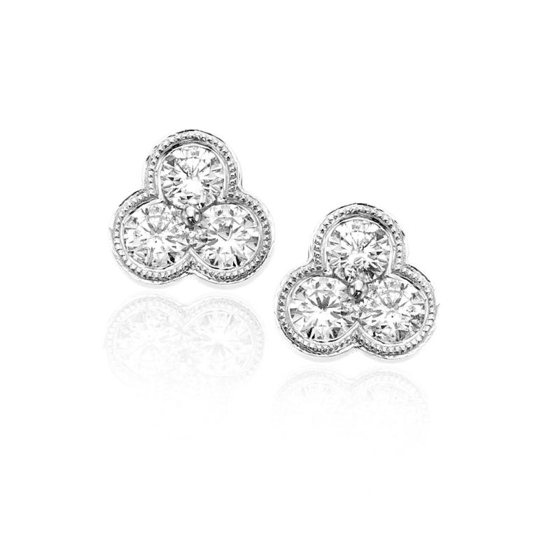 Deutsch Signature 3 Milgrain Bezel Diamond Cluster Stud Earrings