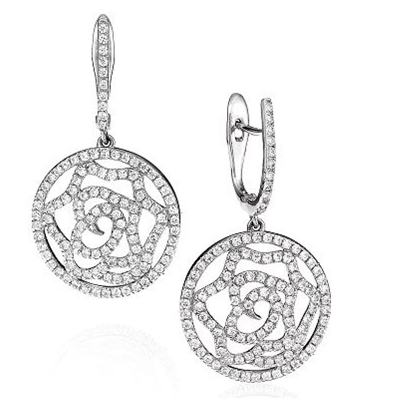 Deutsch Signature Open Pave Diamond Flower Drop Huggie Earrings