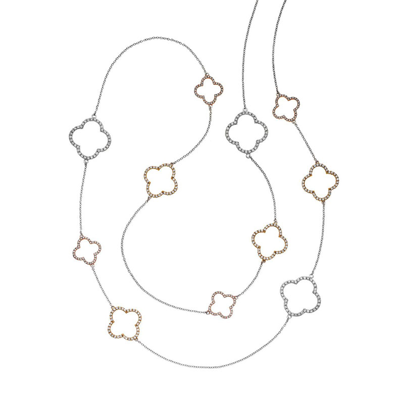 Deutsch Signature Alternating Size Open Diamond Pave Clover Necklace