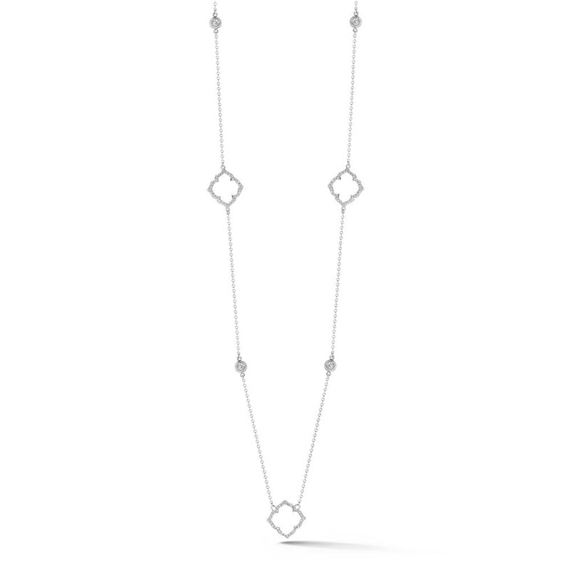 Deutsch Signature Open Pave Diamond Clover with Milgrain Bezels Necklace