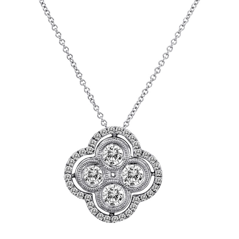 Deutsch Signature 4 Milgrain Bezel Diamond Cluster with Pave Border Pendant