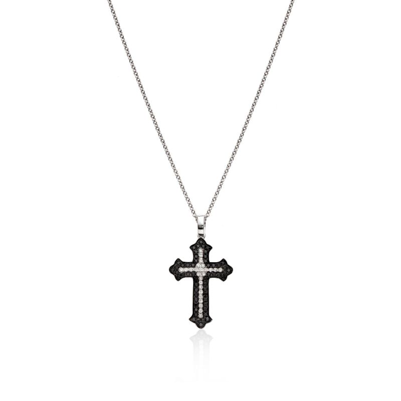 Deutsch Signature Black and White Diamond Cross Necklace