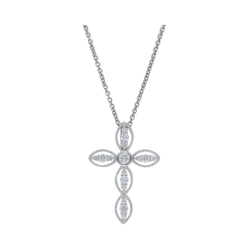 Deutsch Signature Diamond and Milgrain Cross Necklace