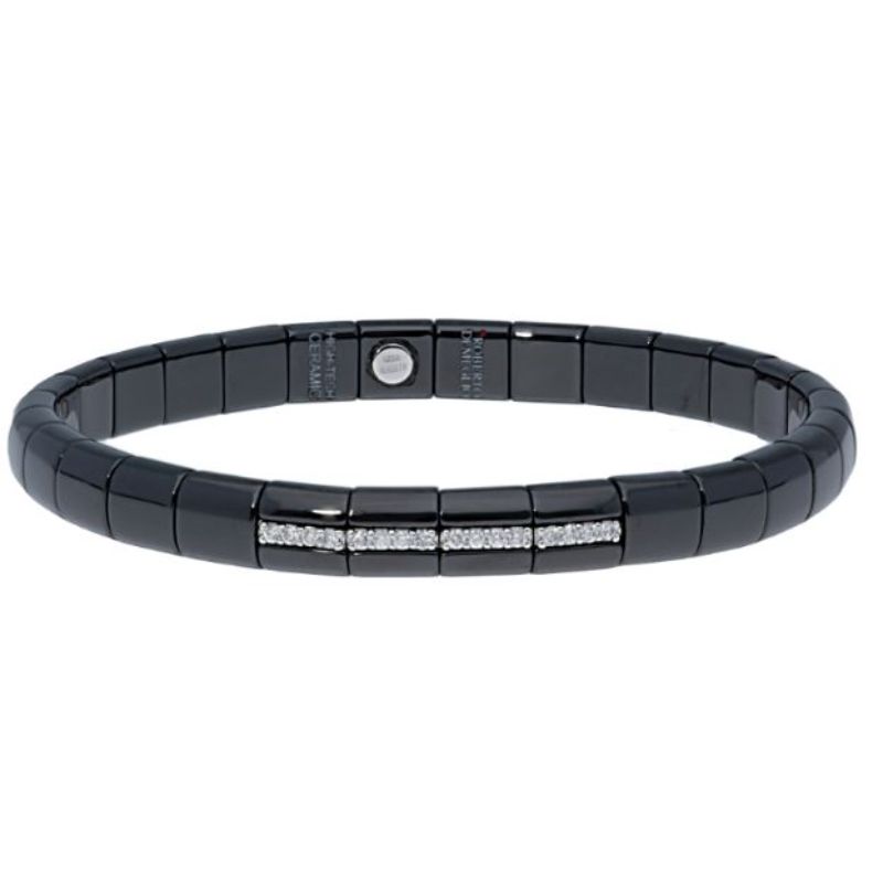 Black Ceramic Bracelet with 4 Diamond Bars