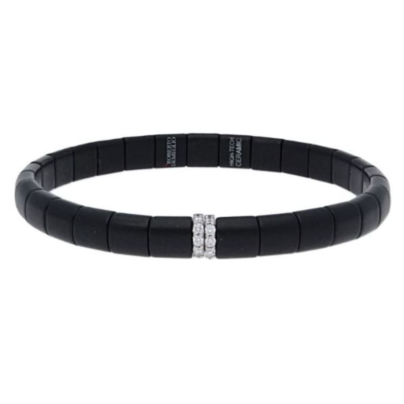 Matte Black Ceramic Bracelet with 2 Vertical Diamond Bars