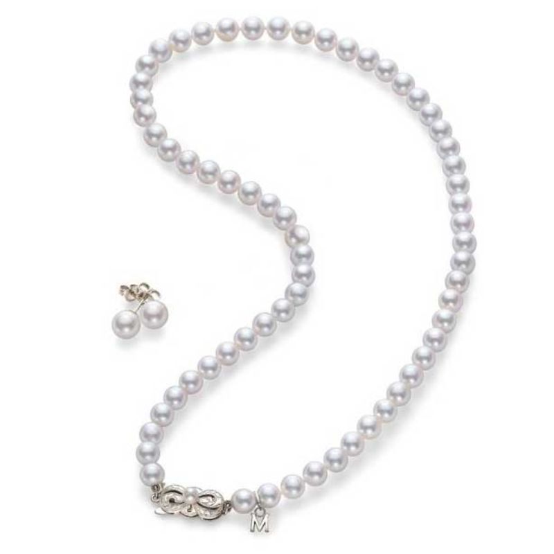 Mikimoto 18K White Gold Akoya Cultured Pearl Strand & Earring Set