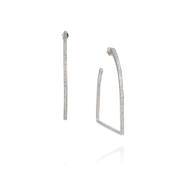 Vincent Peach Sterling Silver Stirrup Diamond Hoop Earrings