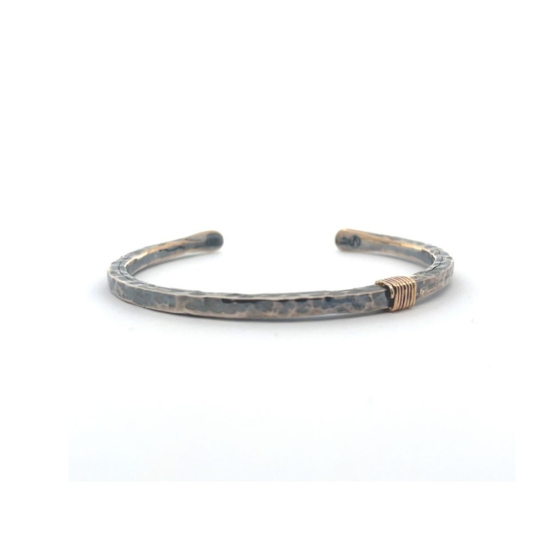 Vincent Peach Hammered With Yellow Gold Wire Wrap Bangle