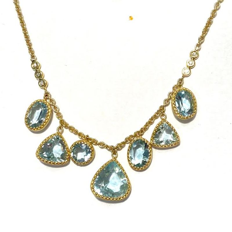 Lauren K Aquamarine Mixed Shape Carly Fringe Necklace