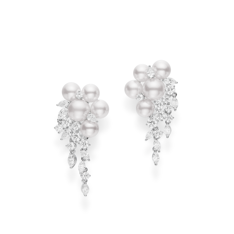 Mikimoto Earrings Akoya A+ 7.25mm(2), 5.75-6.25mm(8) Diamond 2.82ct(32) 18KWG