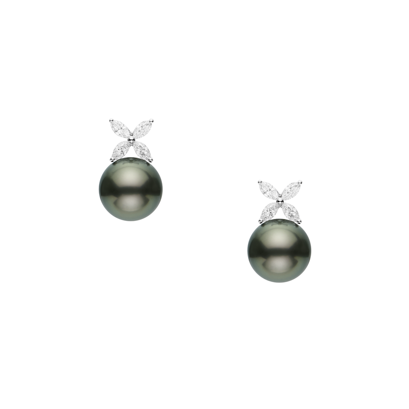 Mikimoto Earrings BSSP A+ 10mm(2) Diamond 0.40ct(8) 18KWG Pearl size 10-10.5mm only